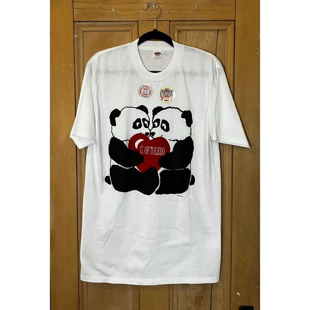 Wolf Mens Vintage 1987 University of Toledo Pandas Shirt Size Large White SP NWT - Picture 2 of 10
